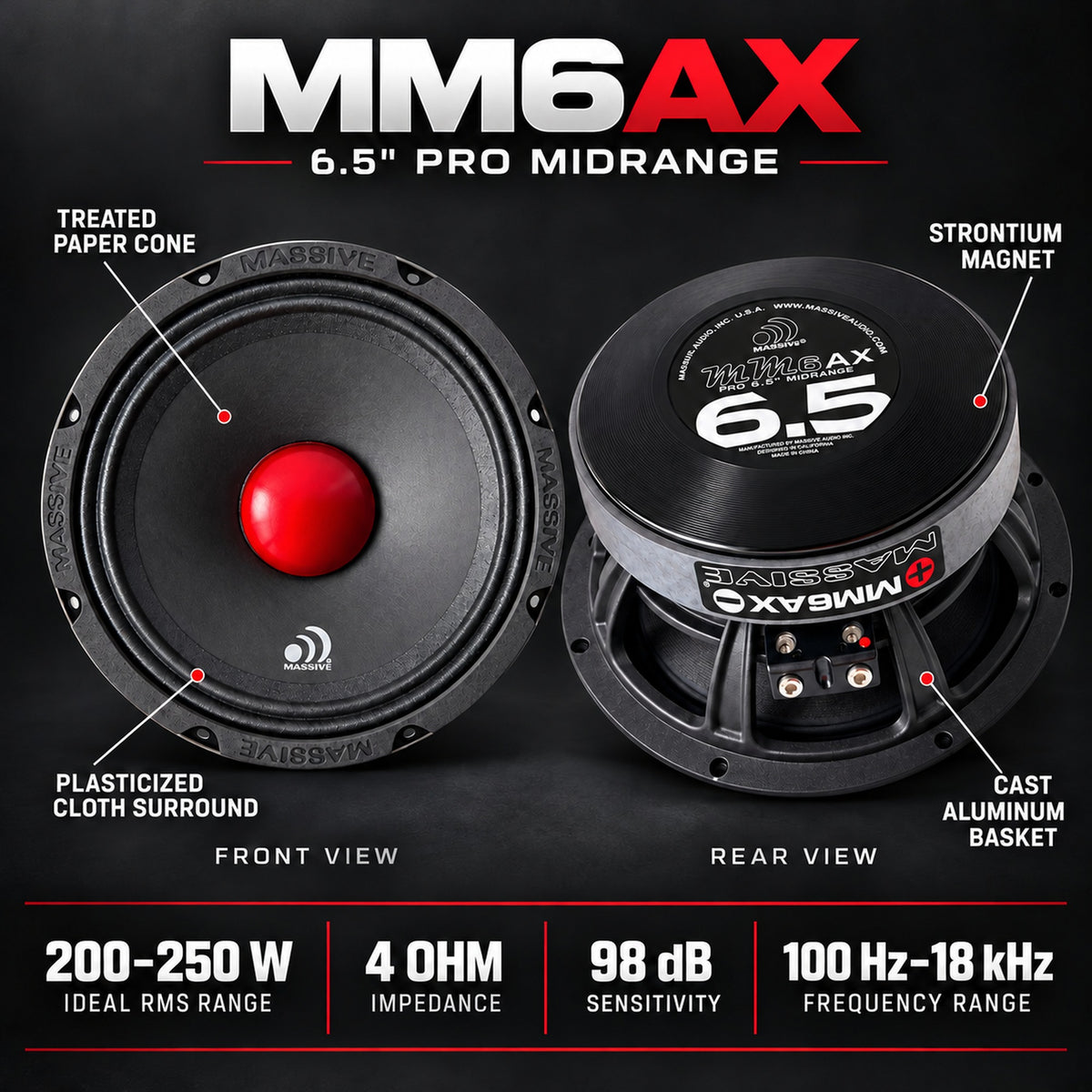 MM6AX - 6.5" 200 Watt 4 Ohm Mid-Range / Mid-Bass Speaker