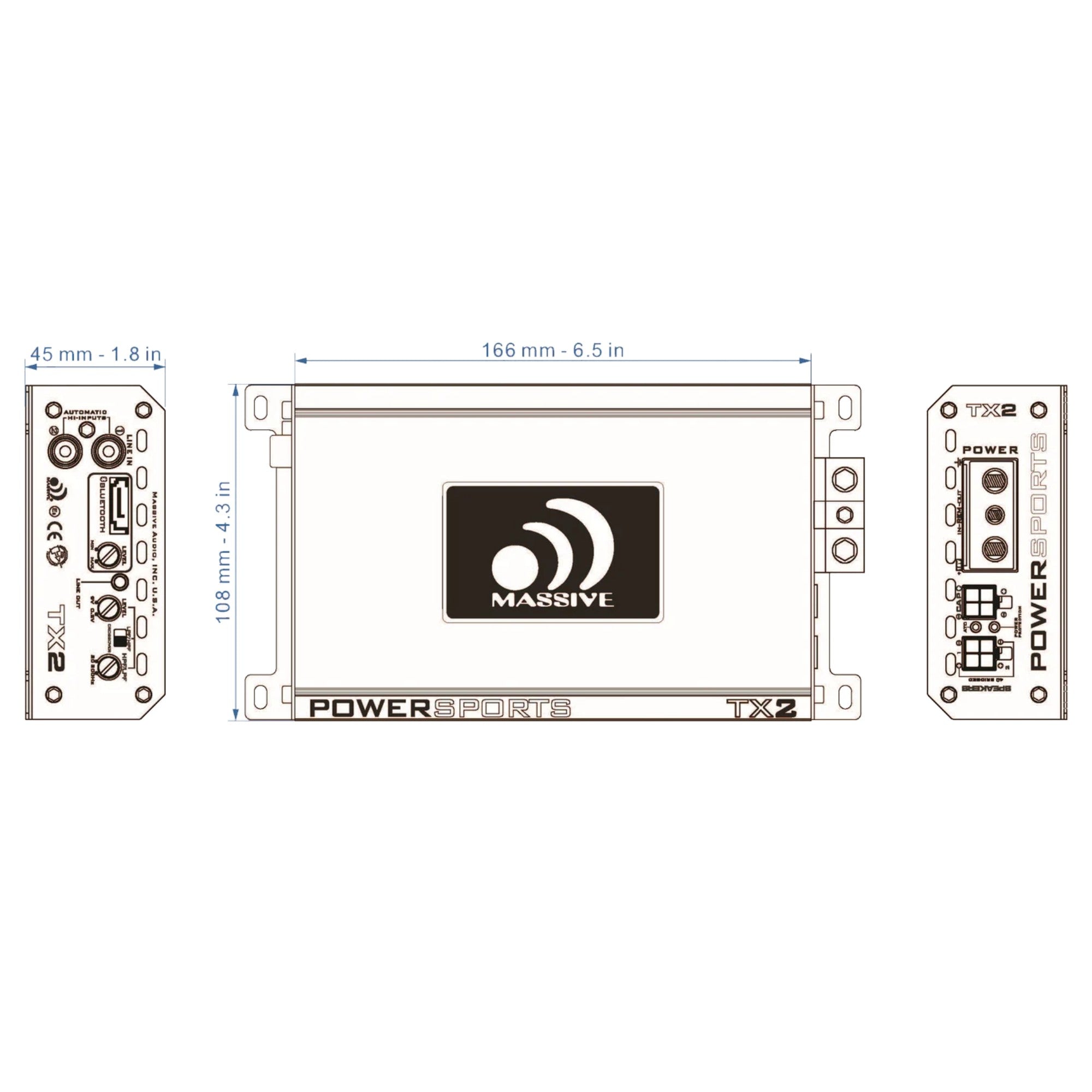 TX2 - 120 Watts X 2 RMS @ 4 Ohm Full Range Bluetooth Marine Amplifier