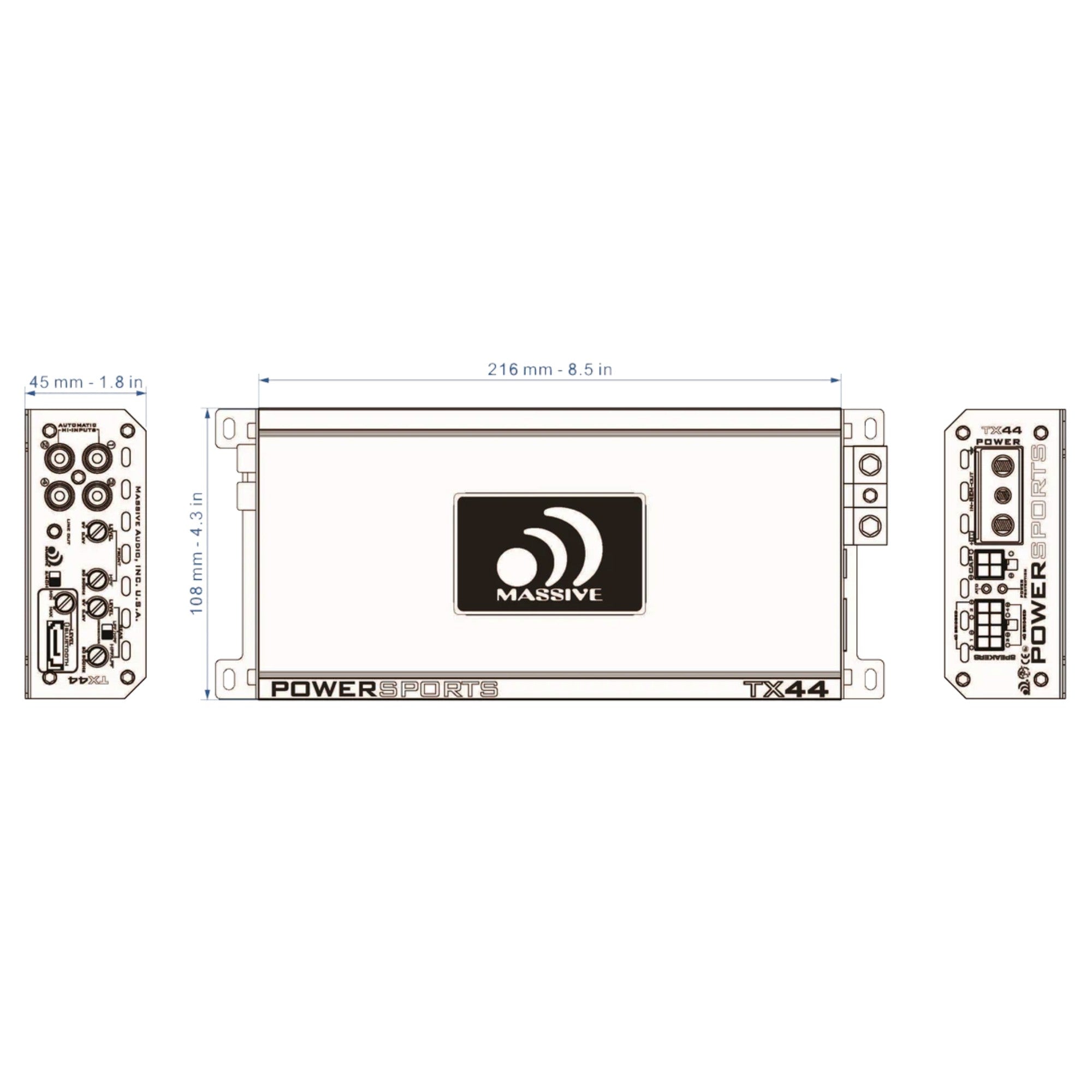 TX44 - 120 Watts x 4 @ 4 Ohm RMS 4 Channel Bluetooth Marine Amplifier