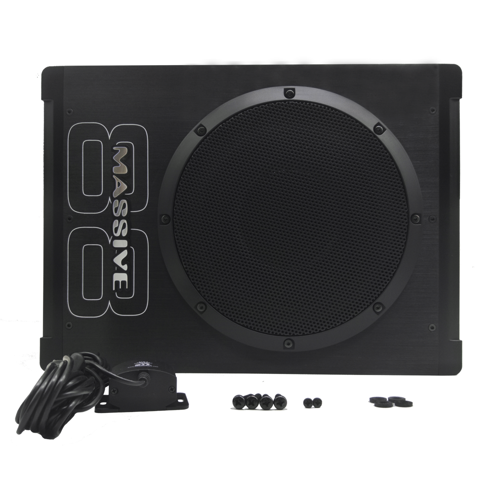 BOOM88 - 8" 200 Watts RMS Hideaway Under Seat Powered Subwoofer, Clip LED, Bass Boost
