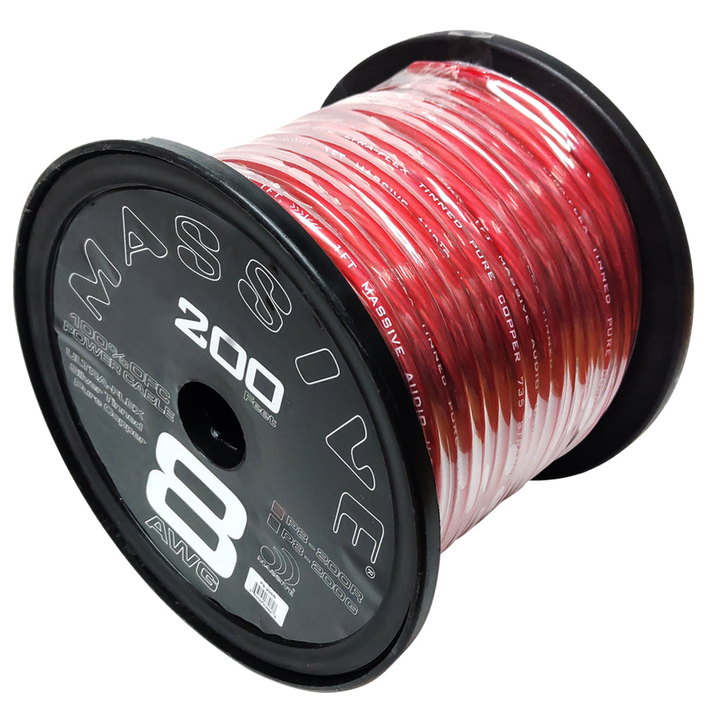 P8-200R - 8 AWG 100 Foot Red 100% Copper Oxygen Free Silver Tinned Twisted Spool Wire