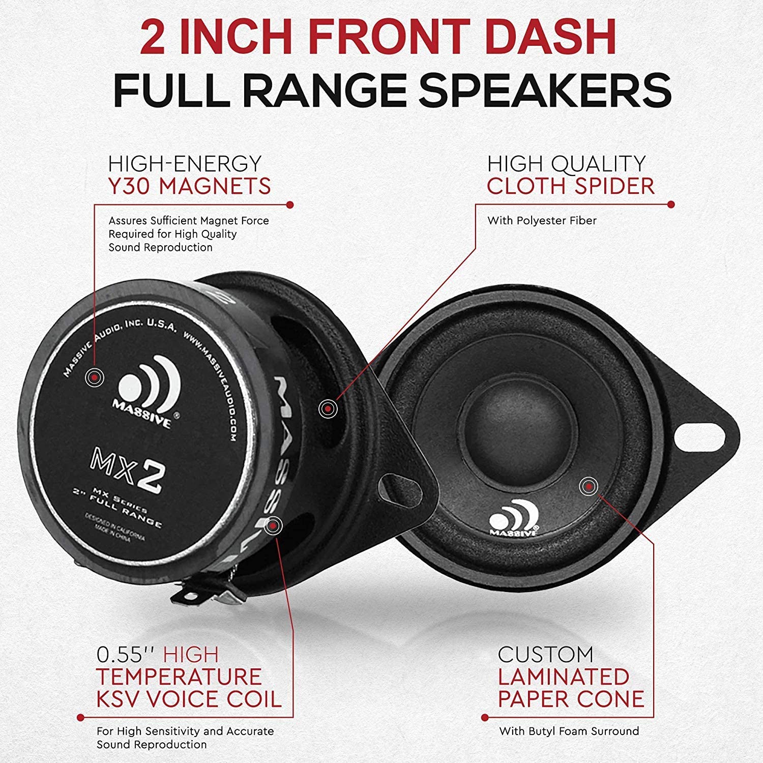MX2 - 2" 2-Way 20 Watts RMS Full Range Speakers (2.25" Mounting)
