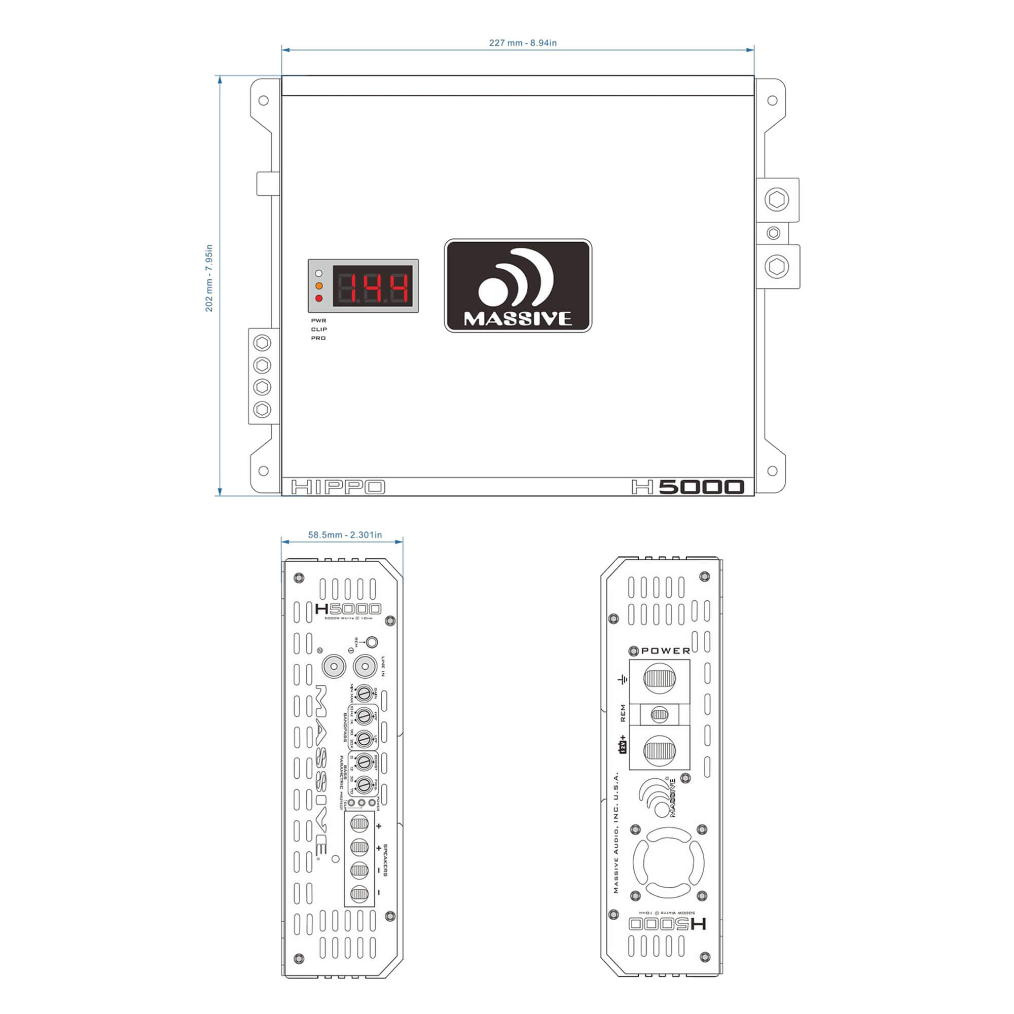 H5000 - 5000 Watt RMS @ 1 Ohm Mono Block Hippo Series Amplifier with B
