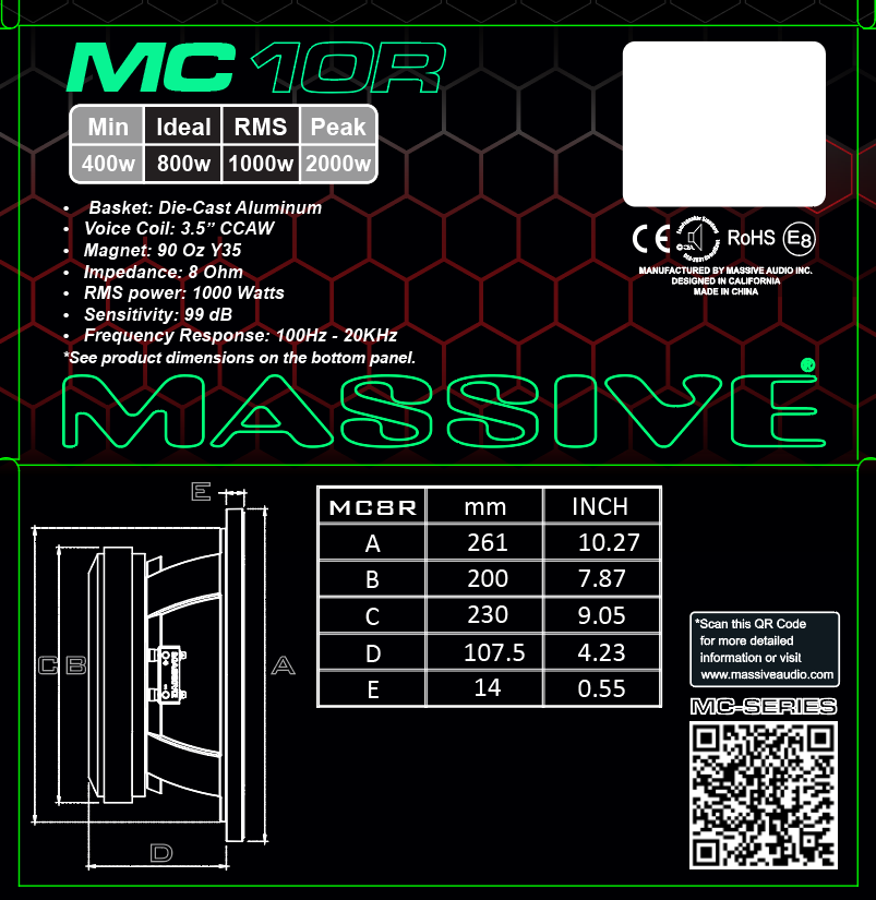 MC10R - 10" 1000 Watt RMS 8 Ohm Mid-Range Speaker Cast Basket