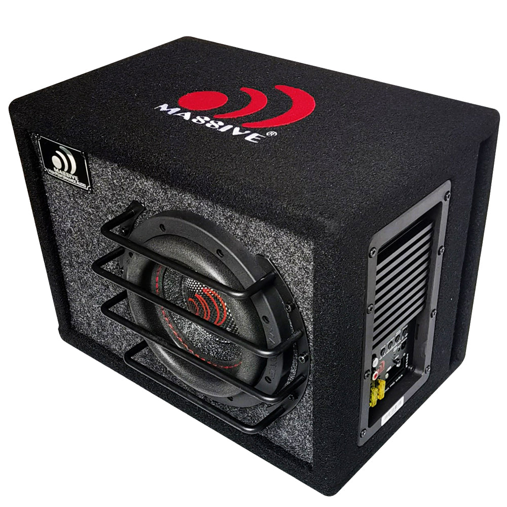 BAS6 - 6.5" 250 Watts RMS Powered Subwoofer in Ported Enclosure, Clip LED, Bass Boost, 180º Phase Shift