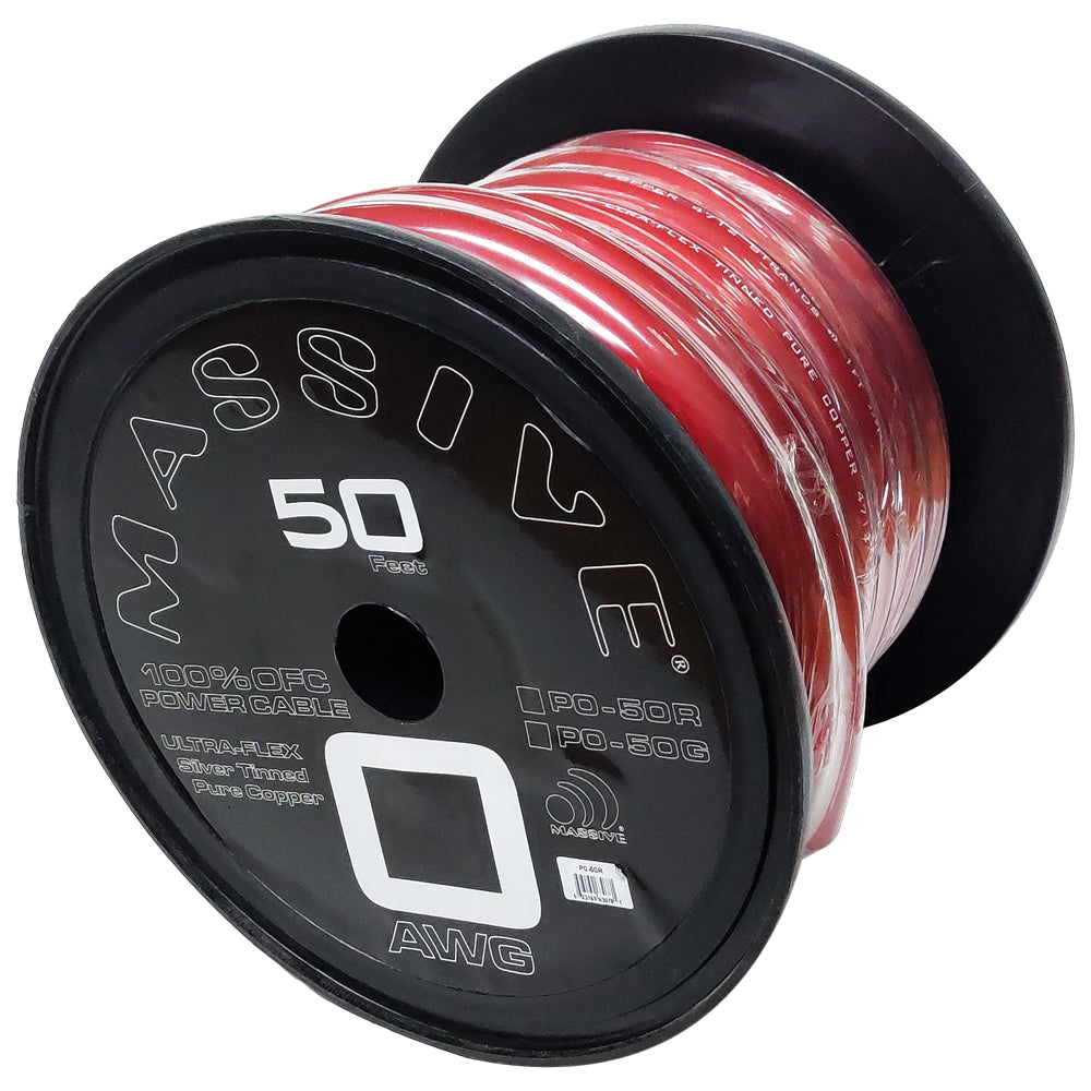 P0-50R - 0 AWG 50 Foot Red 100% Copper Oxygen Free Silver Tinned Twisted Spool Wire