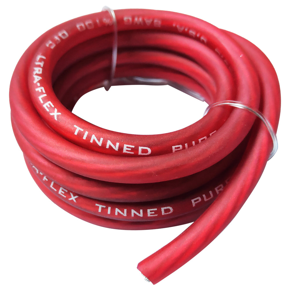 P8-200R - 8 AWG 100 Foot Red 100% Copper Oxygen Free Silver Tinned Twisted Spool Wire