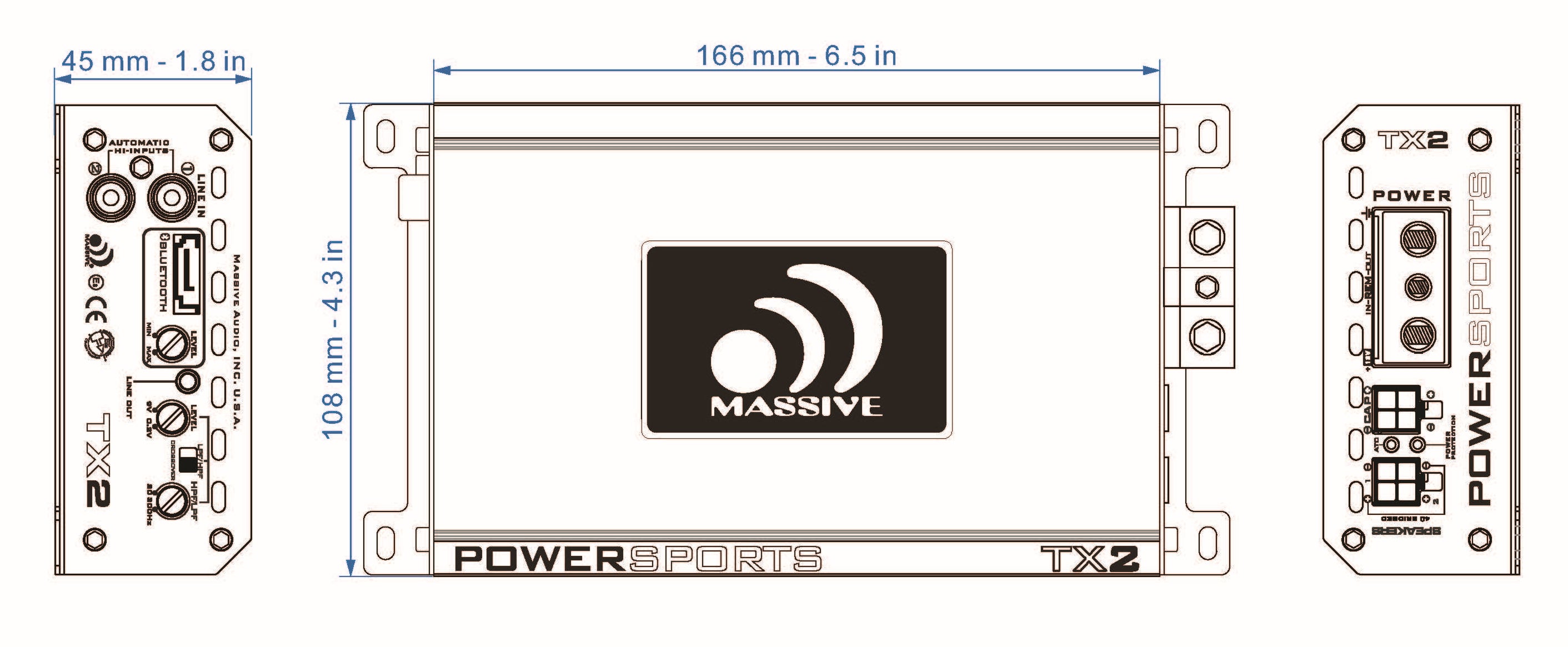 TX2 - 120 Watts X 2 RMS @ 4 Ohm Full Range Bluetooth Marine Amplifier