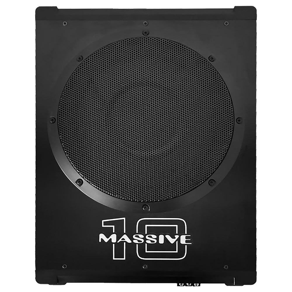 BOOM10 - 10" 300 Watts RMS Hideaway Under Seat Powered Subwoofer, Clip LED, Bass Boost, 180º Phase Shift